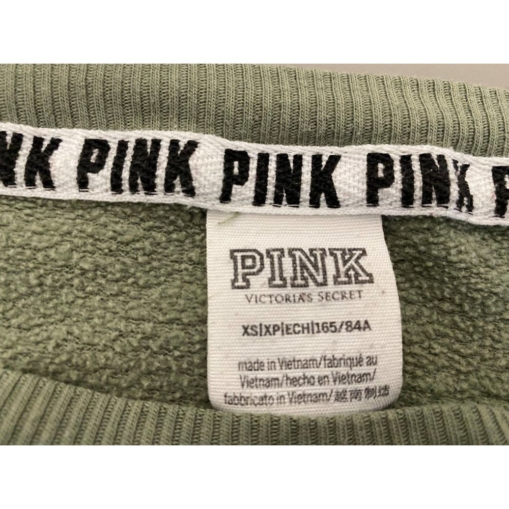 Victoria Secret PINK Boyfriend Sweatshirt Size XS Pullover Dog Logo Green Black - Picture 5 of 11